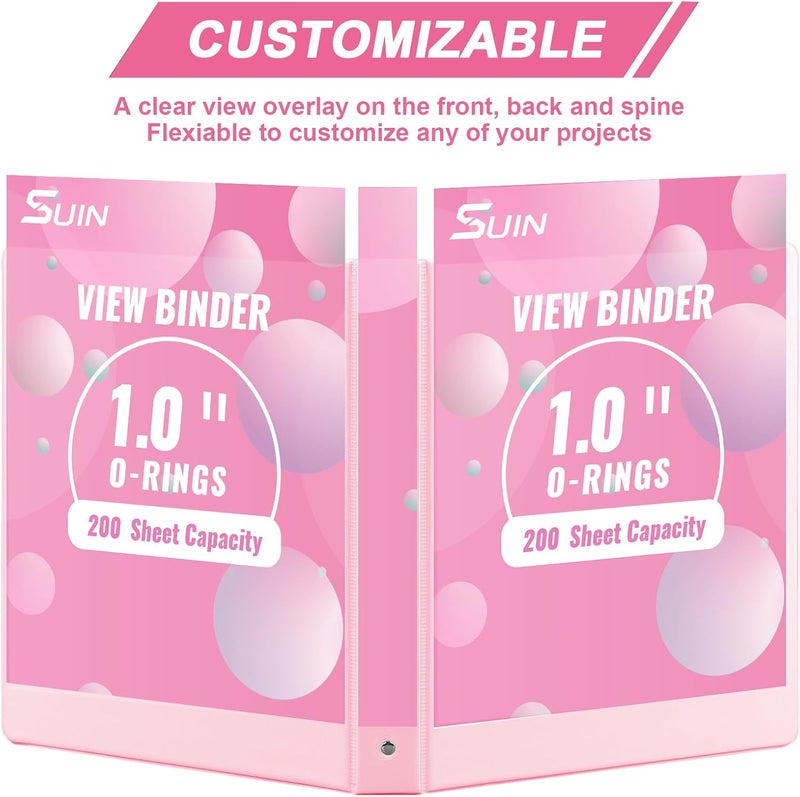 SUIN 1-inch 3 Ring Binder with 2 Interior Pockets, 1'' Basic Binders Holds US Letter Size 8.5'' x 11'' Paper - Versatile Binders for Office, Home, and School Use, 6 Pack (Pink) - Image 4